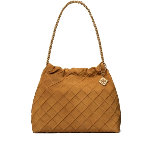 Tory Burch Camel Brown Suede Diamond Pattern Bag Brown Crossbodytas