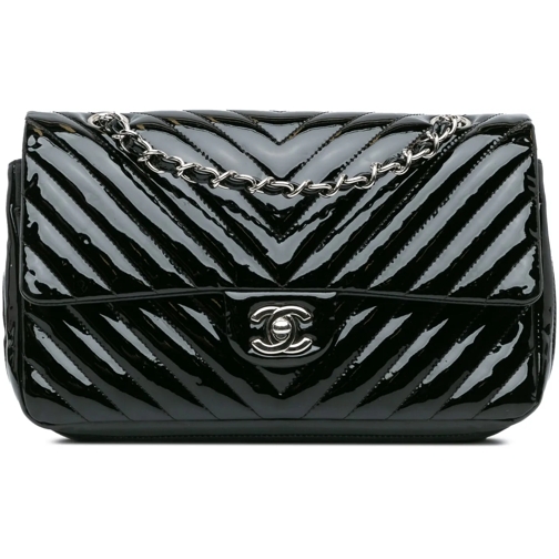 Chanel Sac à bandoulière 2015-2016 Medium Classic Chevron Patent Double Fla schwarz (Image 2)