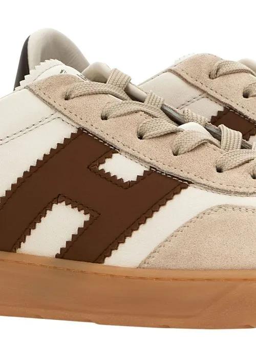 Thumbnail - Hogan Low-Top Sneaker - Light Beige Leather Sneakers With Appliqué Logo - Gr. 6_5 - in Braun - für Damen