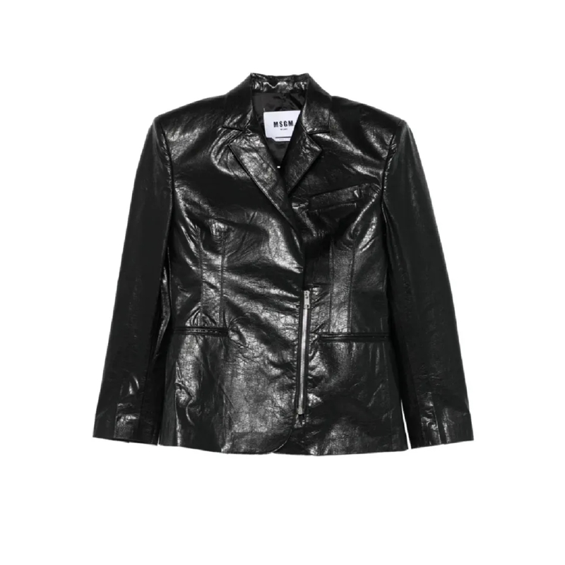 MSGM Overgangsjas Structured Black Jacket With Glossy Finish And Not Black