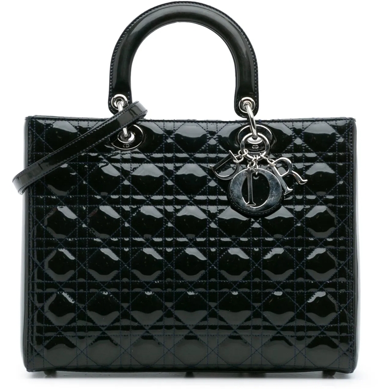 Christian Dior Schultertasche Large Patent Cannage Lady Dior grün