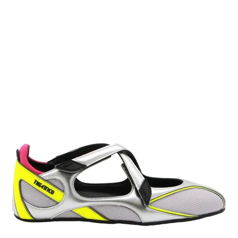The Attico Low-Top-Sneaker Low-Profile Silver Sneakers With Neon Accents White