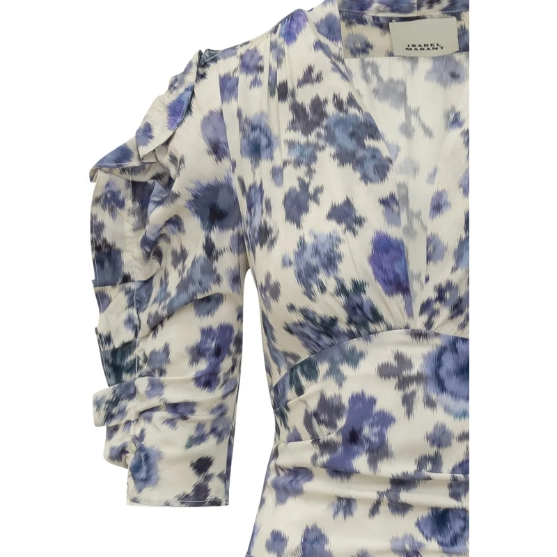 Isabel Marant Mini-robe Abito Doris Drappeggiato con Maniche Arricciate weiß(Image 4)