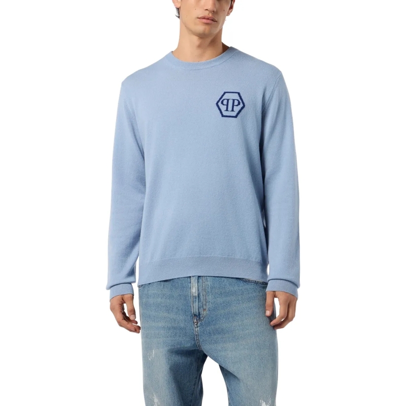 Philipp Plein  Cashmere Roundneck Pullover Jacquard Hexagon hell-blau(Image 3)