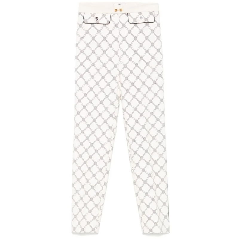 Elisabetta Franchi  Light Beige Trousers With Geometric Pattern White