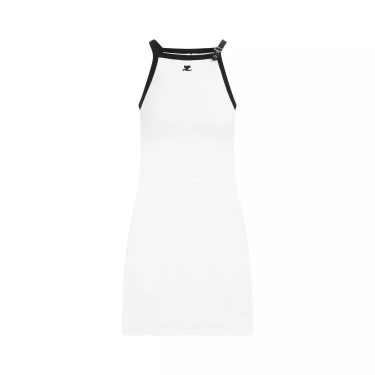 Courrèges - Buckle Contrast White Black Cotton Mini Dress - Größe S - white