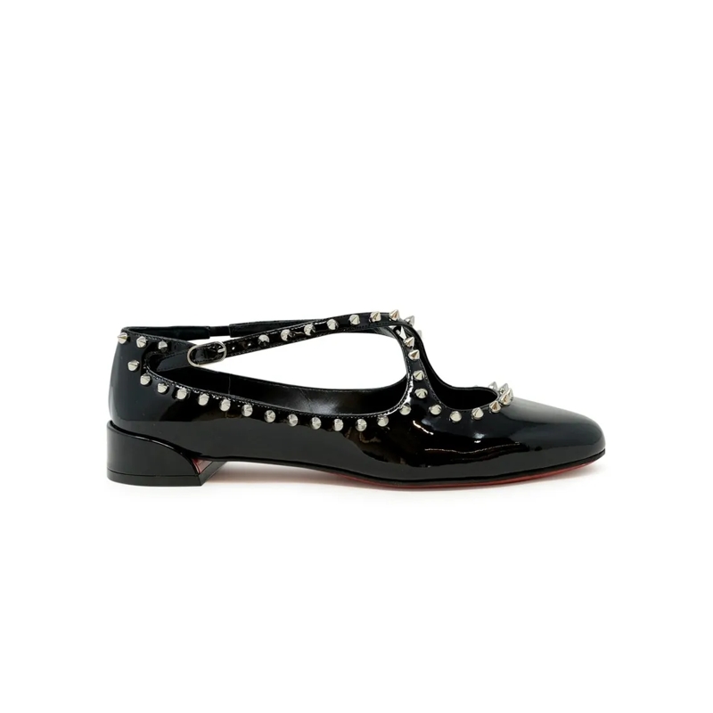 Christian Louboutin Balletschoenen Black Patent Leather Pilouta Jane Spikes Flat Ball Black