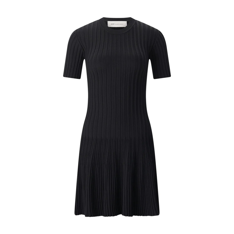 AMI Paris Maxikleid Geripptes Midikleid schwarz