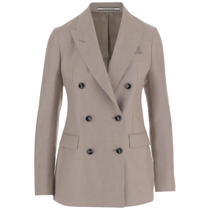 Tagliatore Blazer Tailored Beige Wool And Silk Blend Jacket Grey