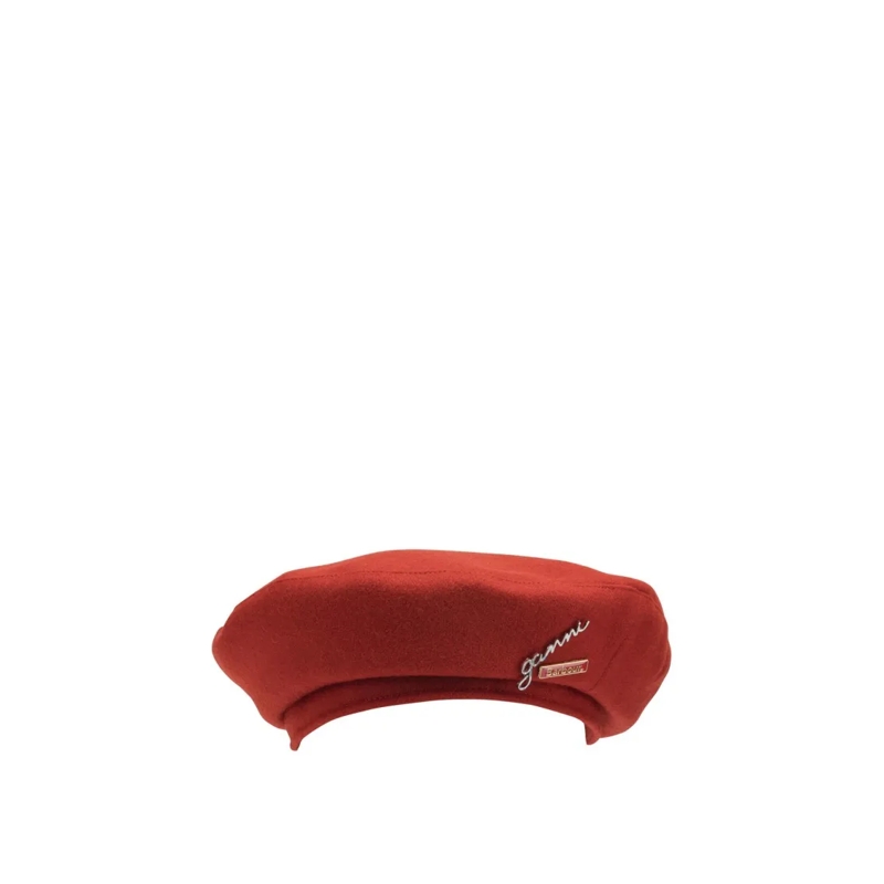 Barbour Hoed X Ganni Wool Beret Red