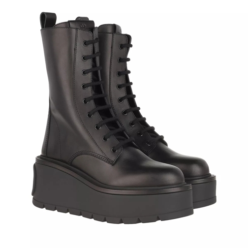 Valentino Garavani V Logo High Combat Boots Leather Black Biker Boot