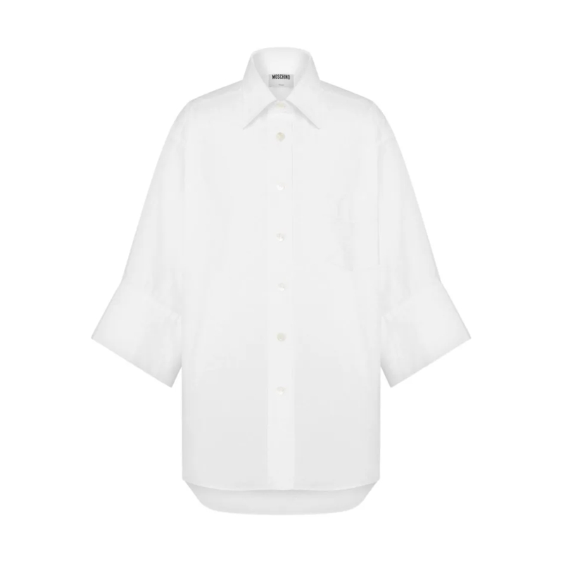 Moschino Hemd Three-Quarter Sleeve White Cotton Shirt White