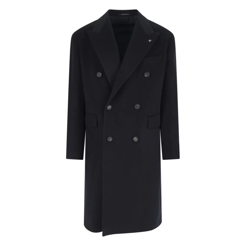 Tagliatore Manteaux de tanche Double-Breasted Virgin Wool Coat With Notched Lape Blue