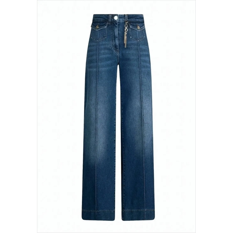 LIU JO Jeans Flared High-Waisted Jeans With Rhinestone Charm Blue