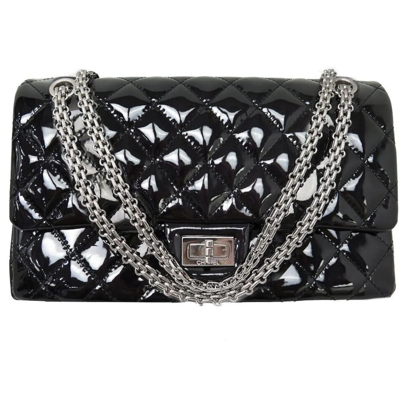 Chanel Schultertasche CHANEL GRAND 2.55 HANDTASCHE AUS SCHWARZEM PATENTL schwarz