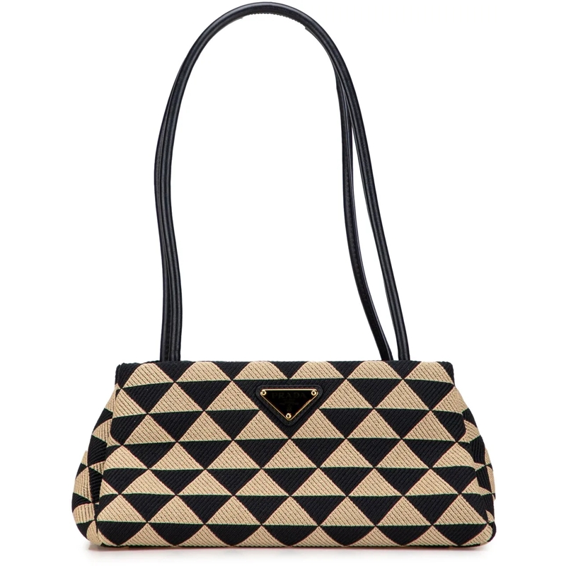 Prada Schultertasche Small Triangolo Symbole Jacquard Embroidered Shoul braun