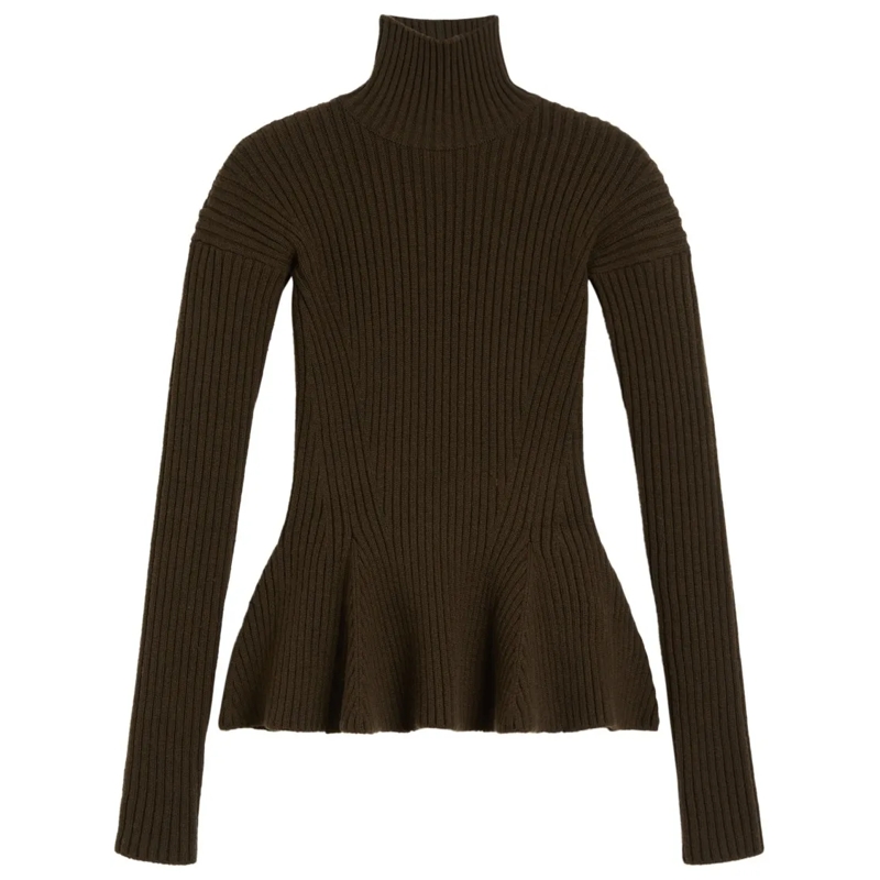 Max Mara Pull Ribbed Knit Sweater With Peplum Hem Black