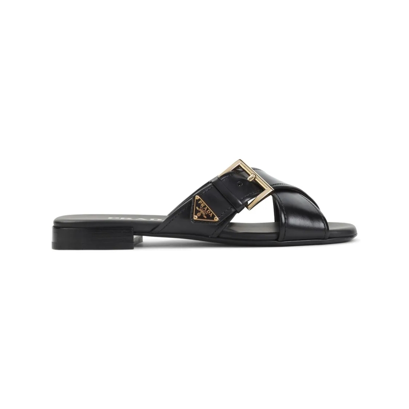 Prada Sandalen Black Leather Sandals With Crisscross Straps Black