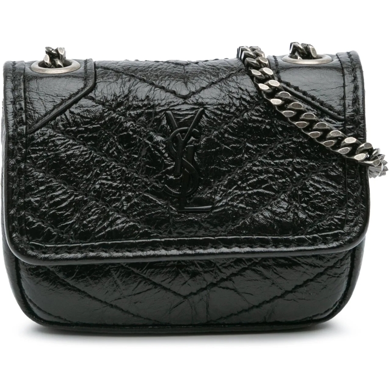 Saint Laurent Schultertasche Micro Crinkled Leather Niki Airpods Case with Chai schwarz