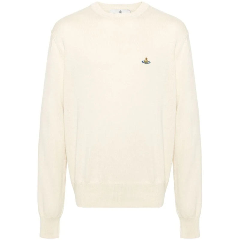 Vivienne Westwood Pullover Signature Orb Logo Embroidered Cotton-Cashmere Ble Neutrals