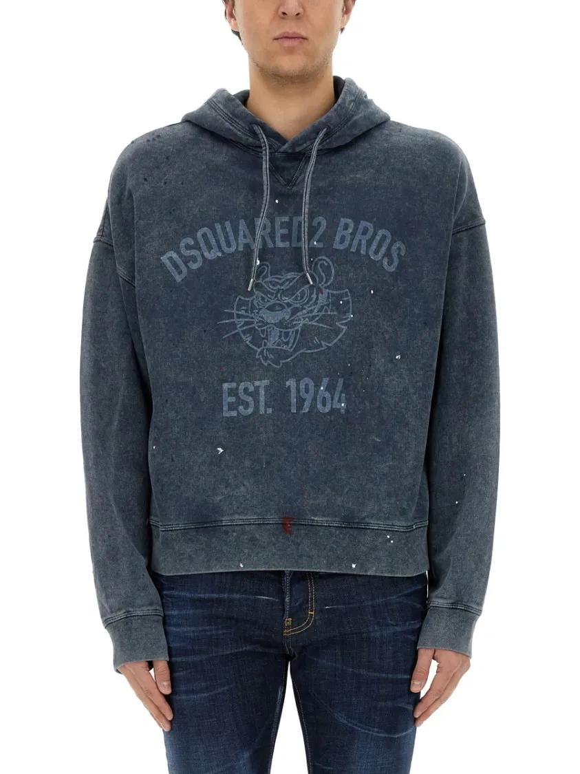 Thumbnail - Dsquared2 - Relaxed-Fit Grey Sweatshirt With Iconic Logo Print - Größe M - blau