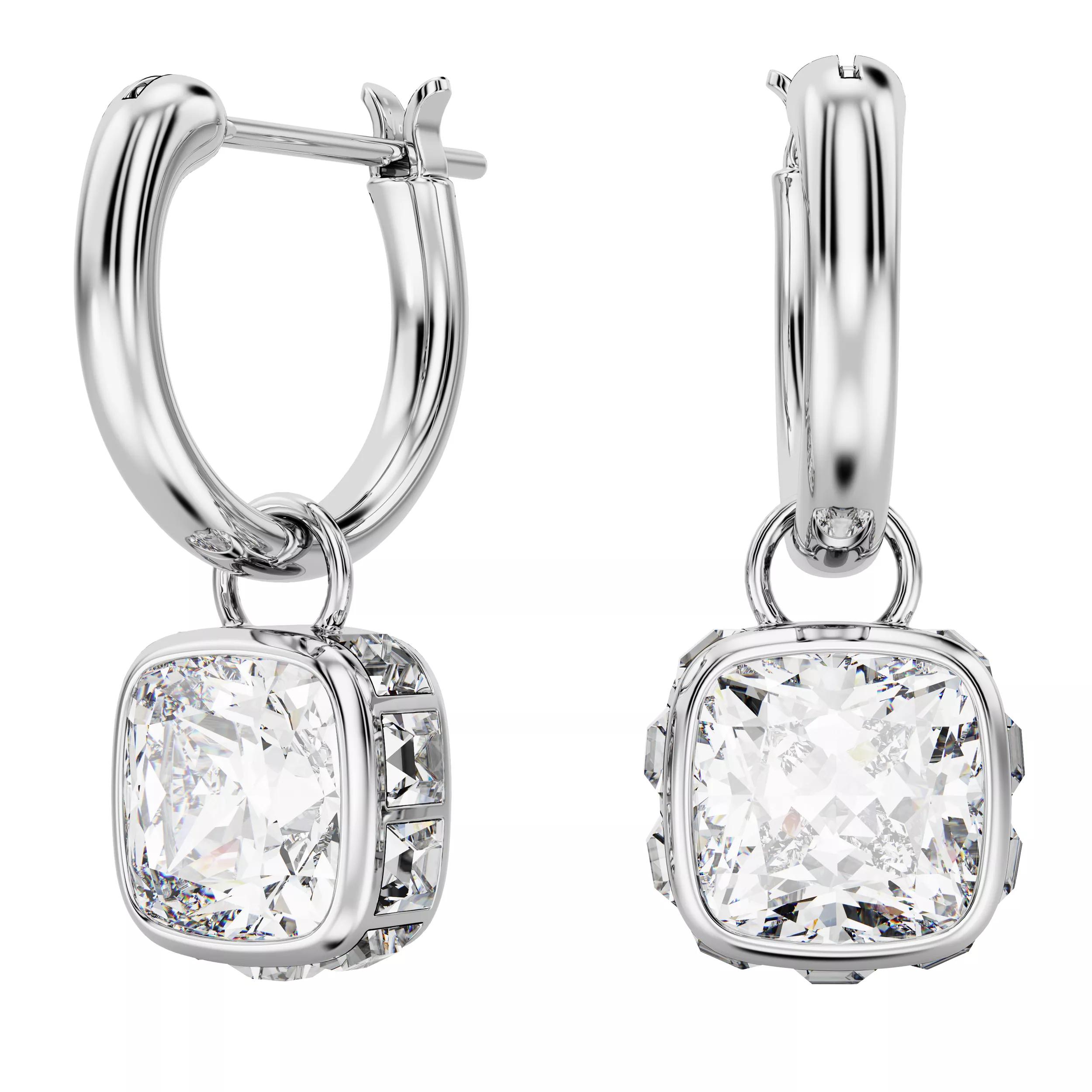 Swarovski Stilla drop earrings, Square cut, Rhodium plated White Drop Earring