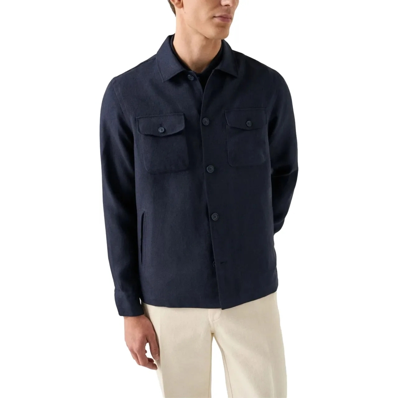 Eton Weste Eton Four Pocket Linen Lyocell Shirt Jacket Oversh blau(Image 3)