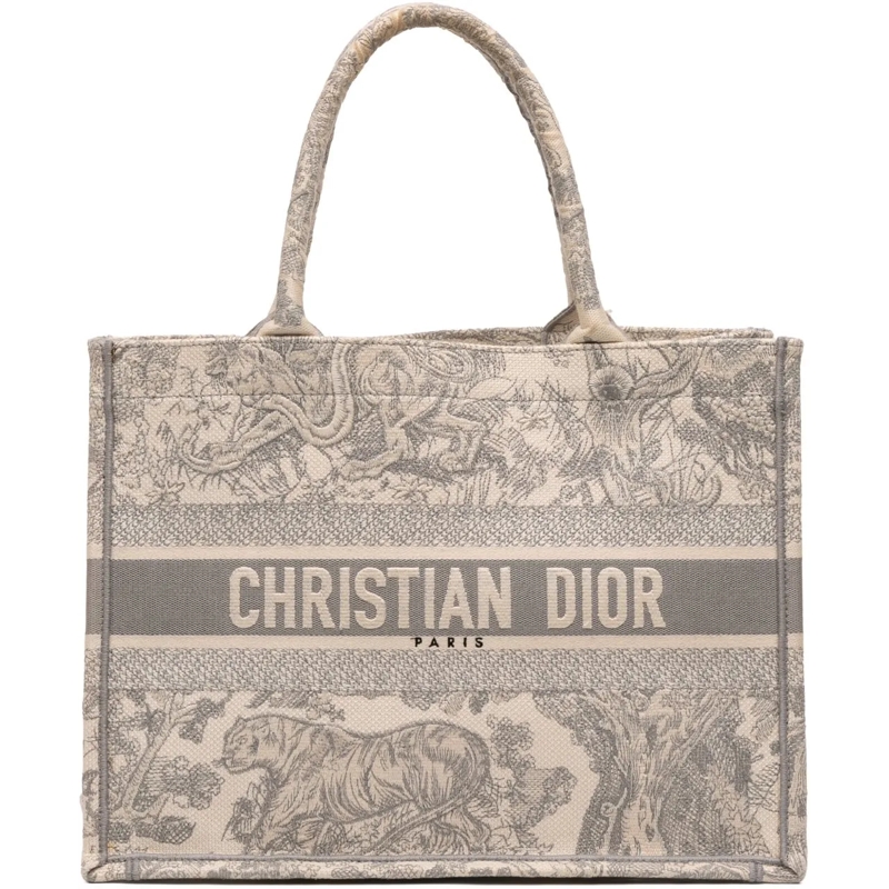 Christian Dior Shopper Medium Toile de Jouy Reverse Embroidered Canvas Bo grau