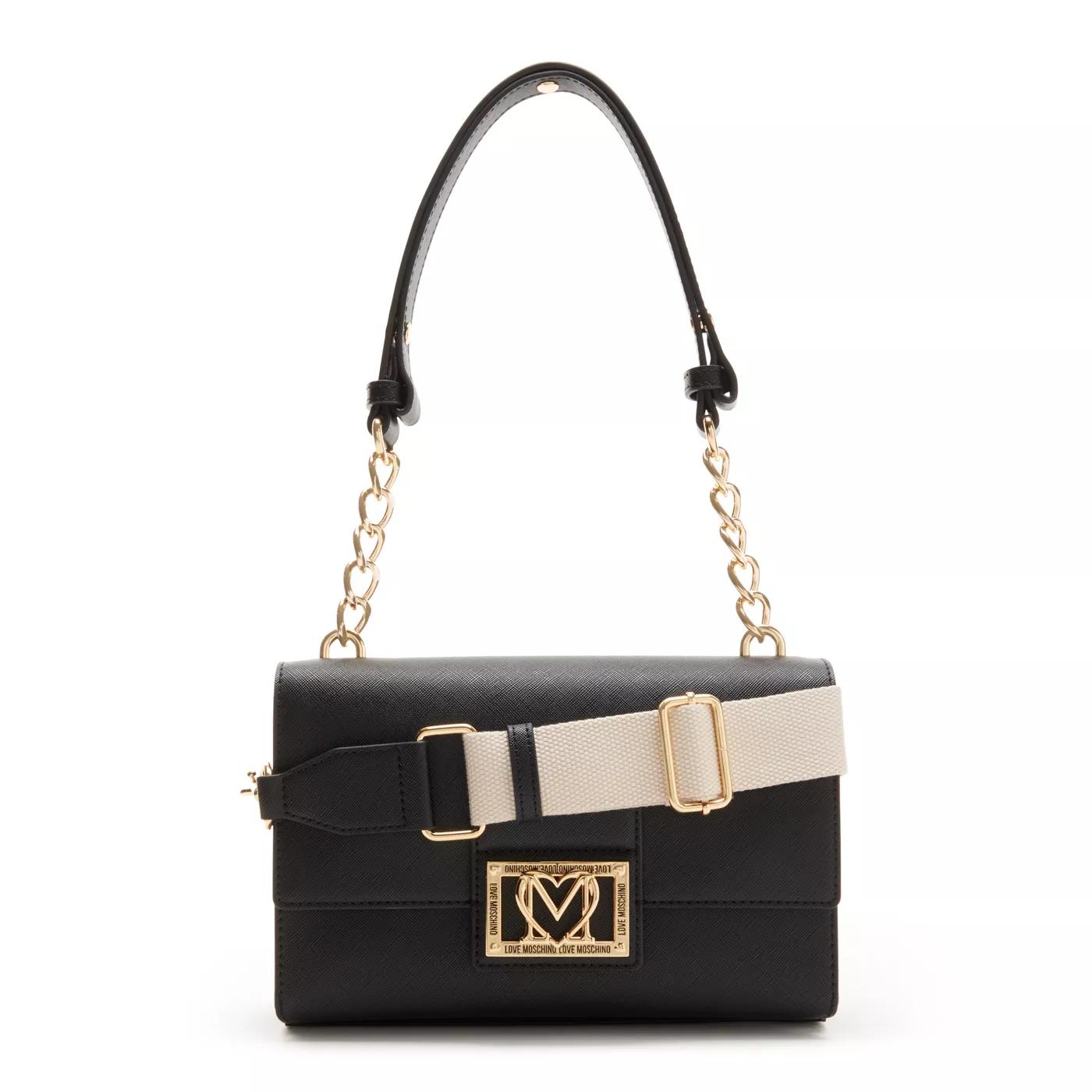 Love Moschino Damen Schultertasche JC4139PP1MLA0000 – Quilted PU Schwarz Mit Gold-Applikation