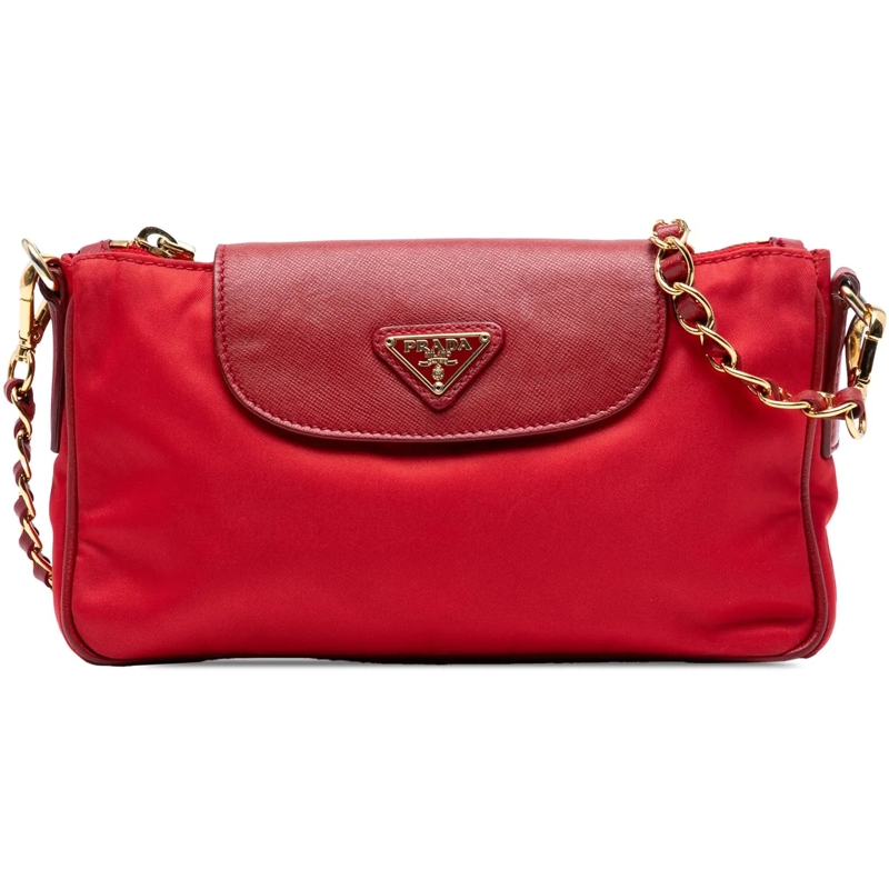 Prada Schultertasche Saffiano Trimmed Tessuto Chain Crossbody rot
