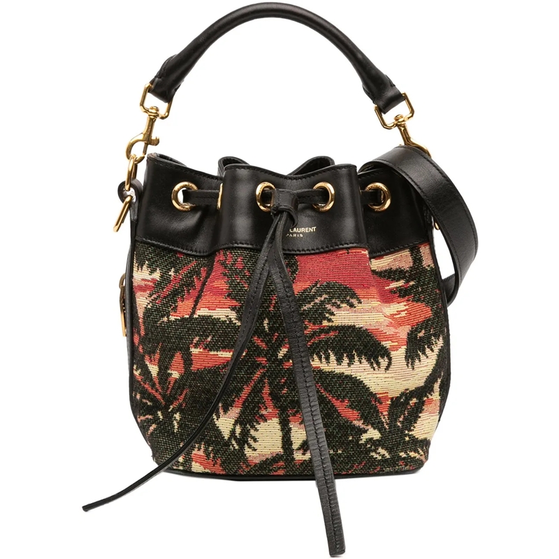 Saint Laurent Sac à bandoulière Small Palm Tree Print Canvas Emmanuelle Bucket Bag schwarz