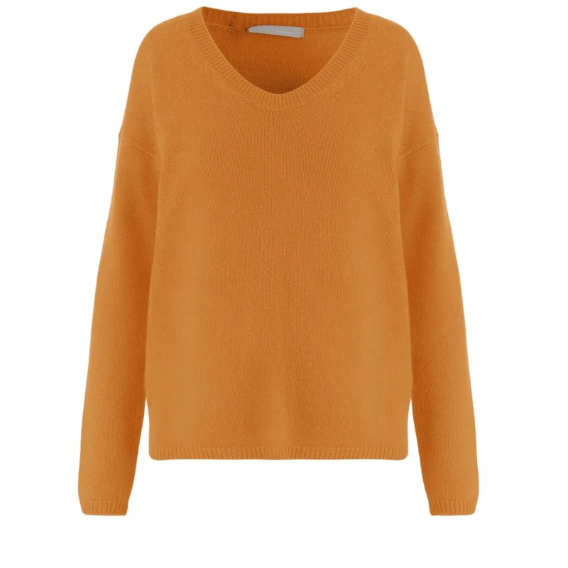 Allude Pullover V-Neck Cashmere Sweater With Ribbed Edges Brown