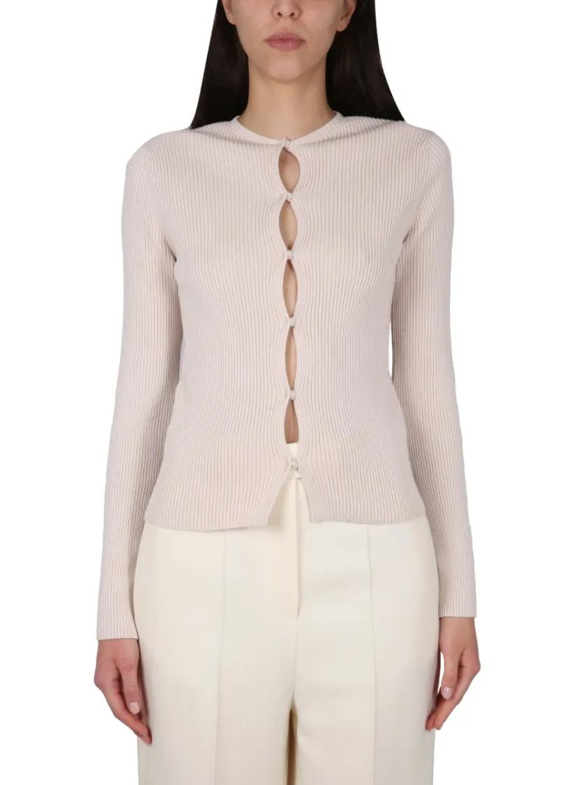 Thumbnail - Fendi - Ribbed Cotton Cardigan - Größe 42 - beige