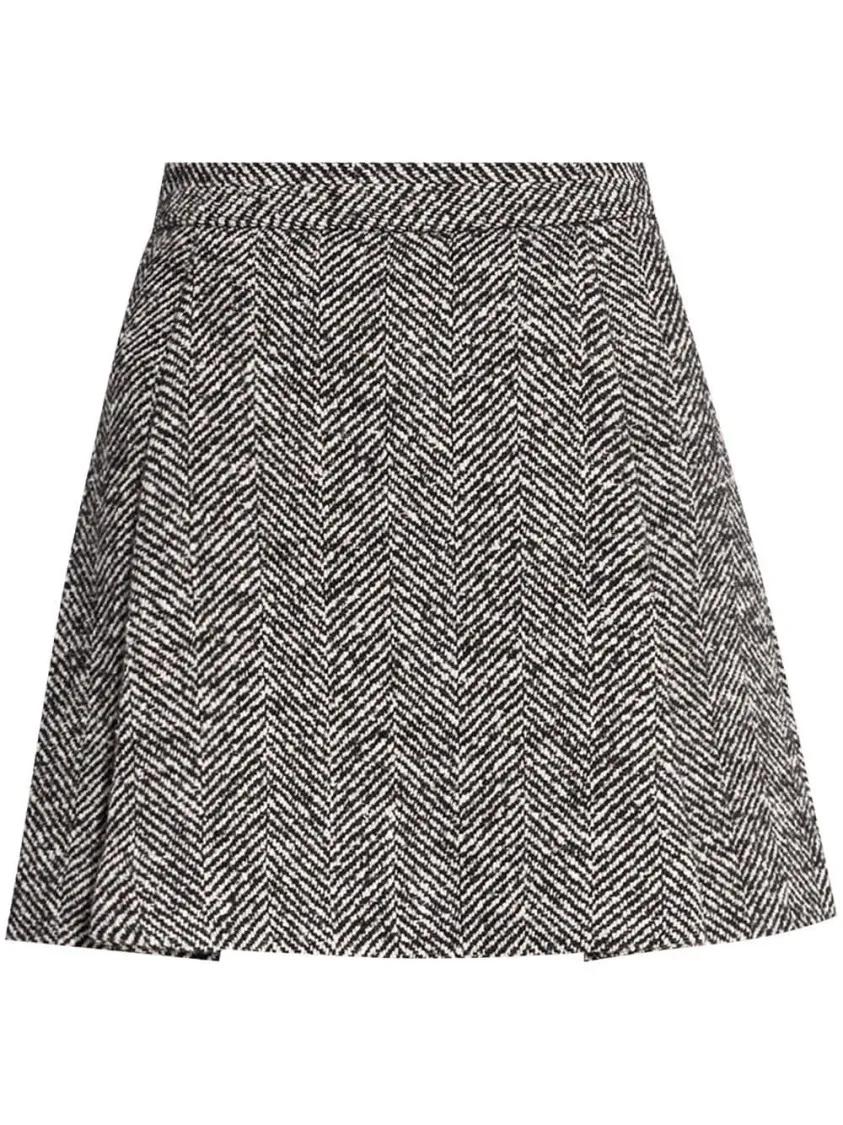 Moschino - Herringbone Wool Skirt - Größe 38 - schwarz