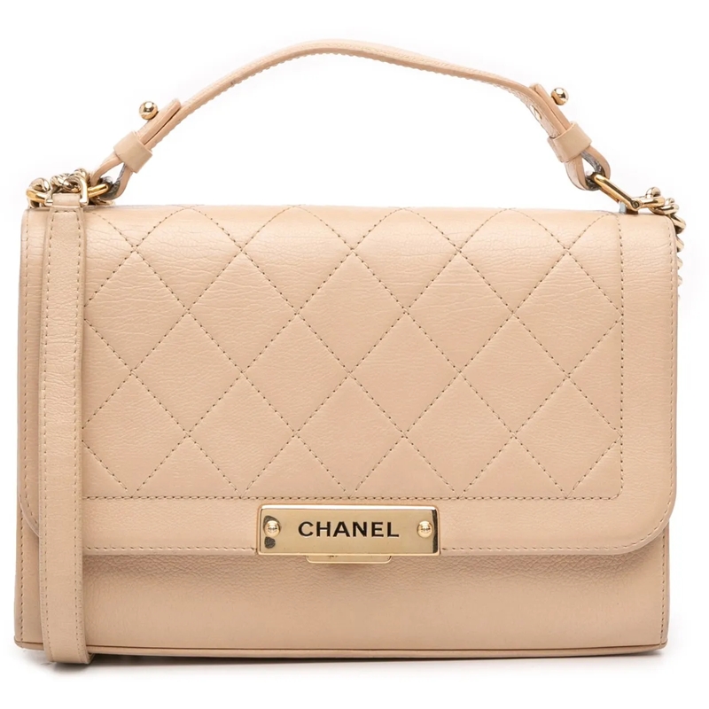 Chanel Schultertasche Medium Quilted Calfskin Label Click Flap braun