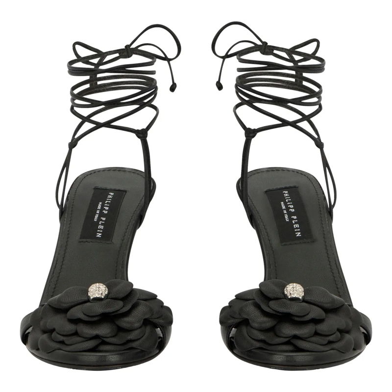 Philipp Plein Riemchensandalen Lace-Up High Heels Sandals Flower 9 schwarz(Image 2)