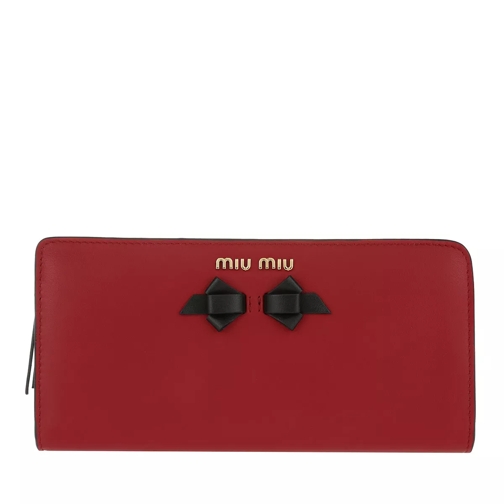 Miu Miu Wallet Rectangular With Bow Soft Calf Leather Fuoco/Nero Portemonnaie mit Zip-Around-Reißverschluss