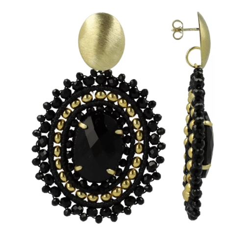 LOTT.gioielli CE SI Filled Oval 3 rings with Stone L  Black/Gold Pendant d'oreille