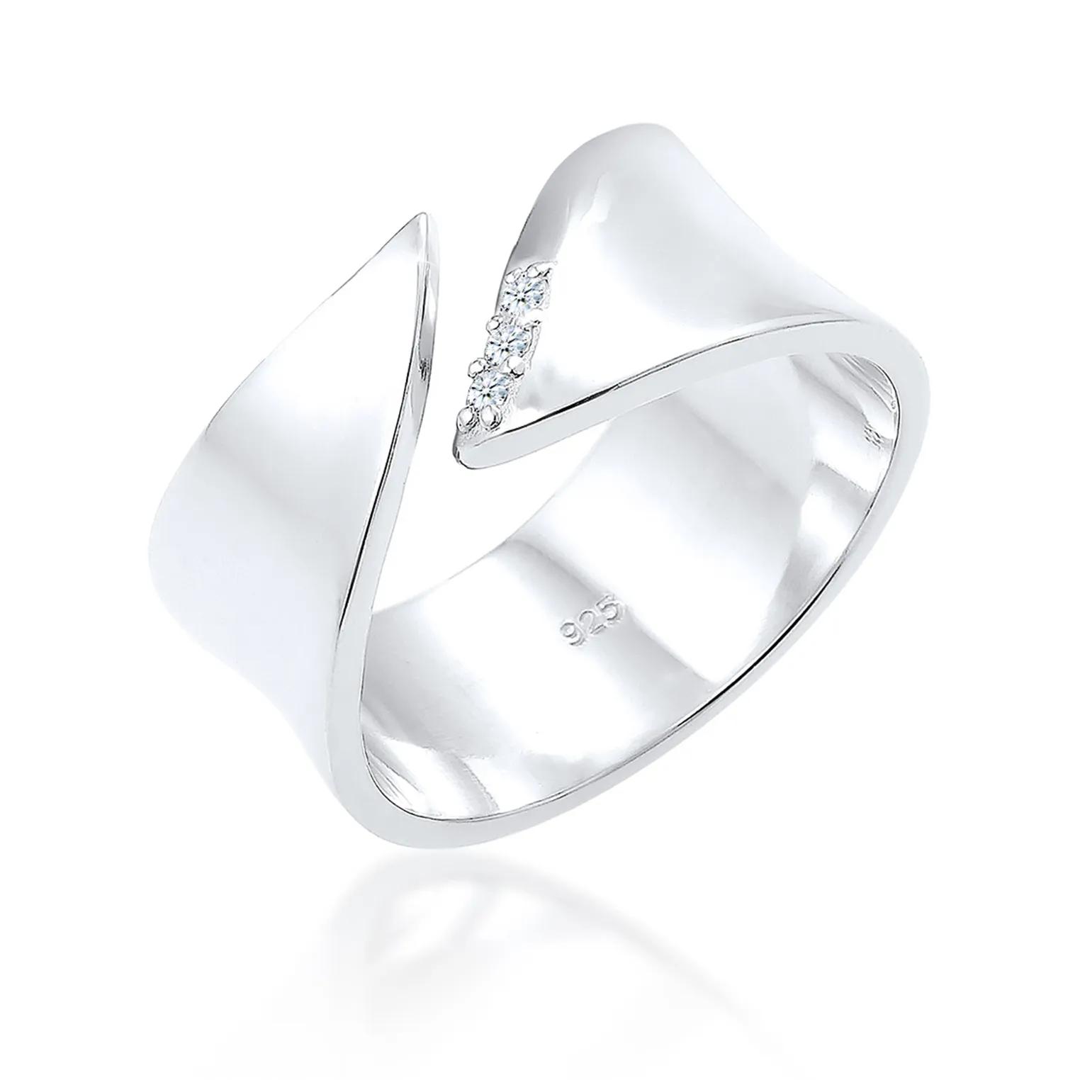 Elli Ringe - Ring Wickelring Diamant (0.045 ct.) 925 Silber - Gr. 58 MM - in Weiß - für Damen