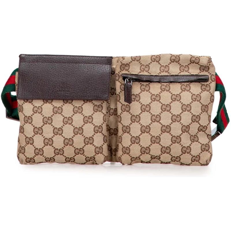 Gucci Sac de ceinture GG Canvas Web Double Pocket Belt Bag braun