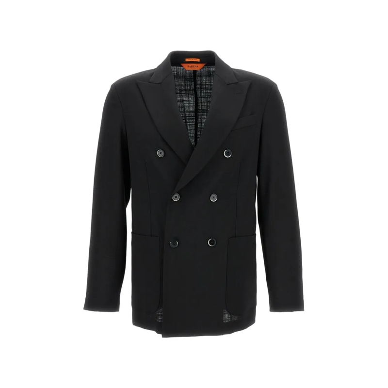Barena Blazer Double-Breasted Wool Jacket With Notched Lapel Black