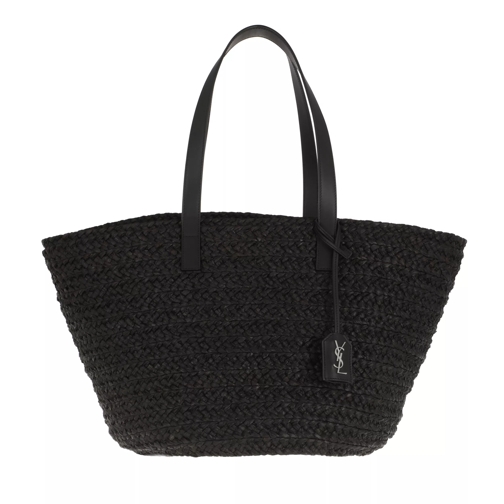 Saint Laurent Logo Straw Shopper Black Basket Bag