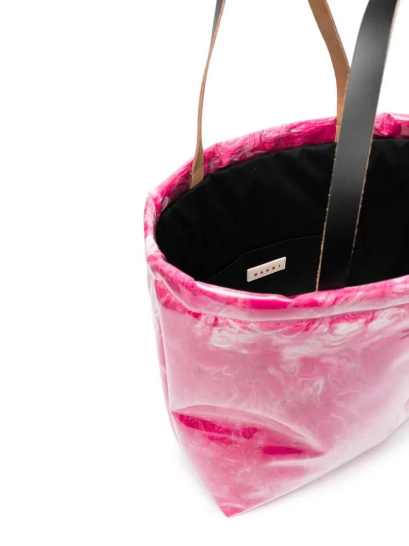 Marni Shoppers & Totes Logo Patch Covered Shearling Tote Bag in roze