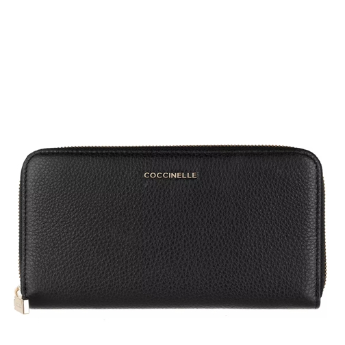 Coccinelle Wallet Grainy Leather Noir Portemonnaie mit Zip-Around-Reißverschluss