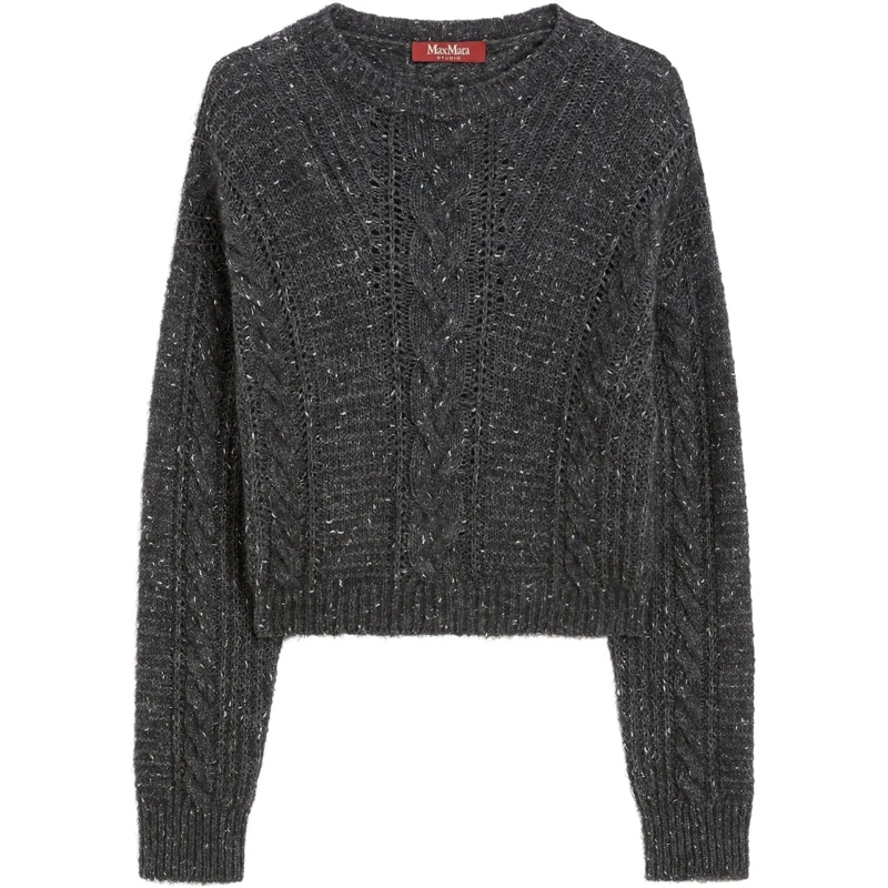 Max Mara Pullover Textured Anthracite Knit Sweater With Cable Patter Grey