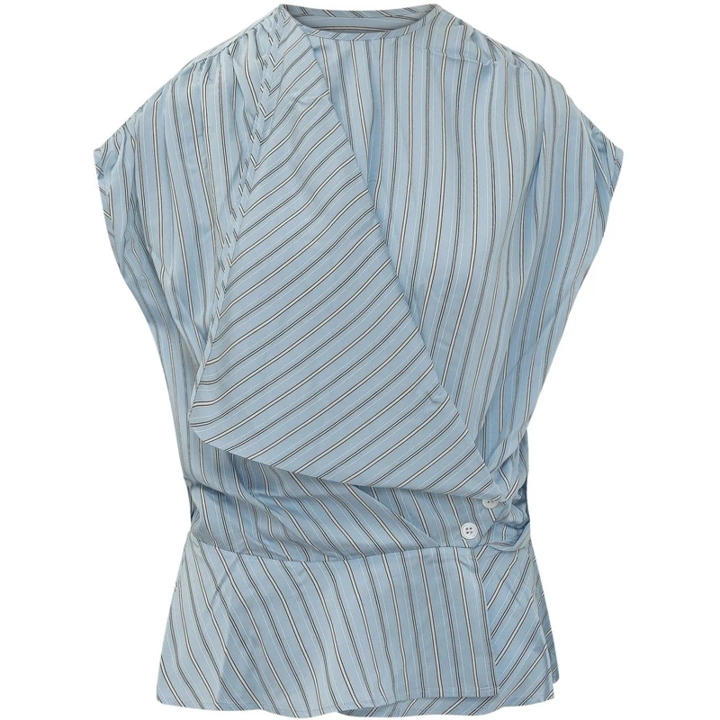 Iro Top Top a Righe Con Drappeggio hellblau