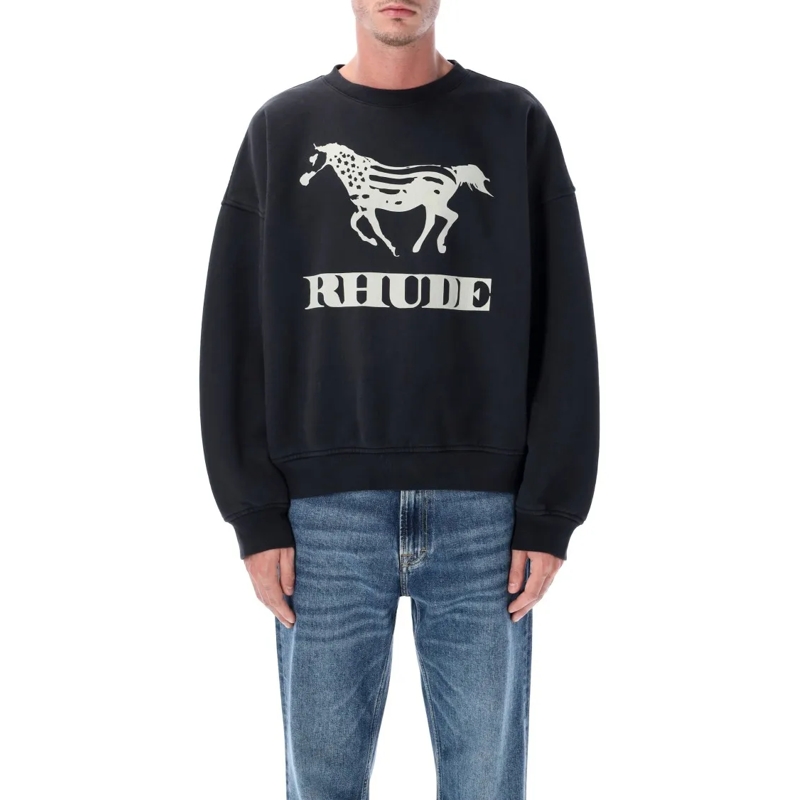 Rhude  Dinero Cotton Crewneck Sweatshirt Black