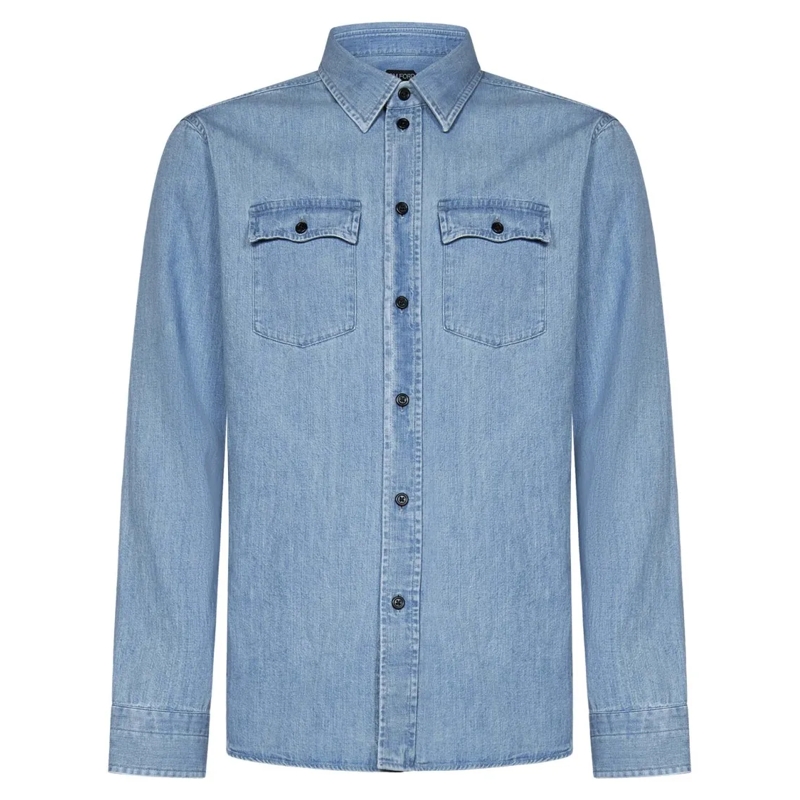 Tom Ford Hemd Tailored Blue Shirt With Chest Patch Pockets Blue