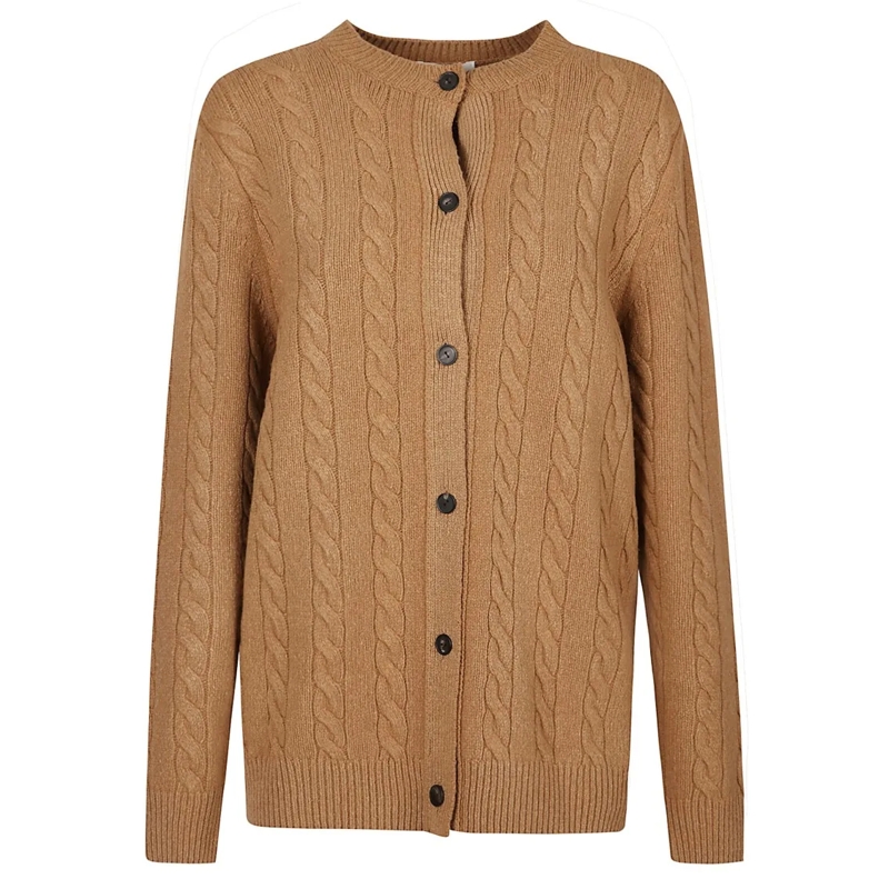 The Row Cardigan Cable Knit Cardigan With Round Neckline And Button Neutrals
