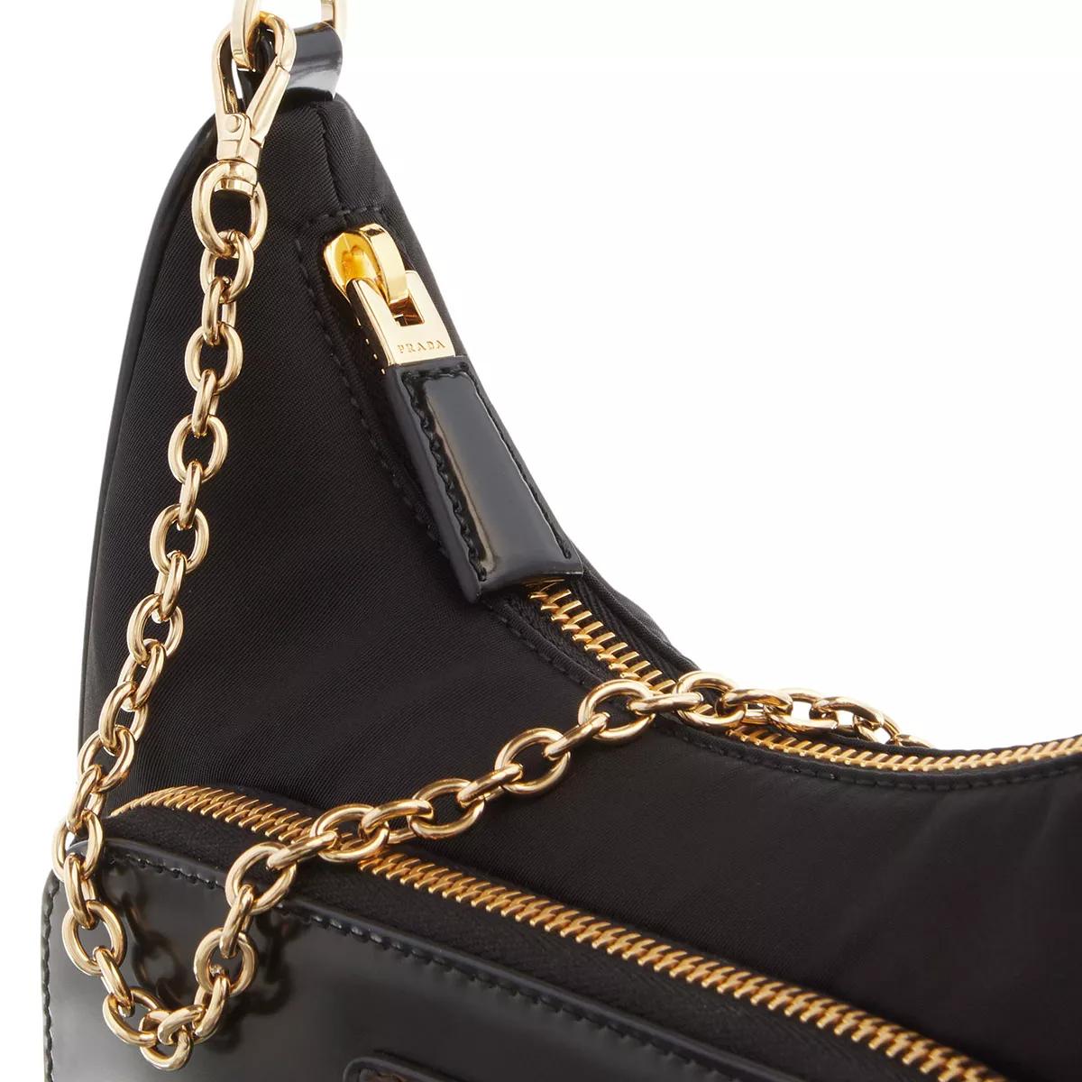 Prada Pochettes Re-Edition With Front Patch Pocket And Chain in zwart